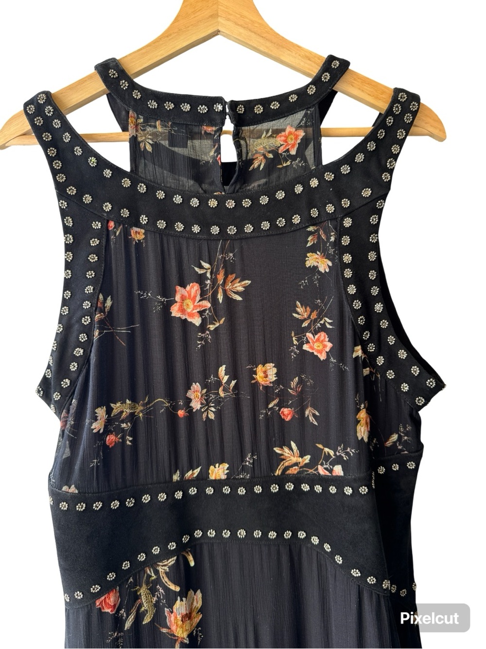 Allsaints Jessie Tanana Dress - Floral Studded Midi with Suede Detail - Like New - Picture 5 of 6